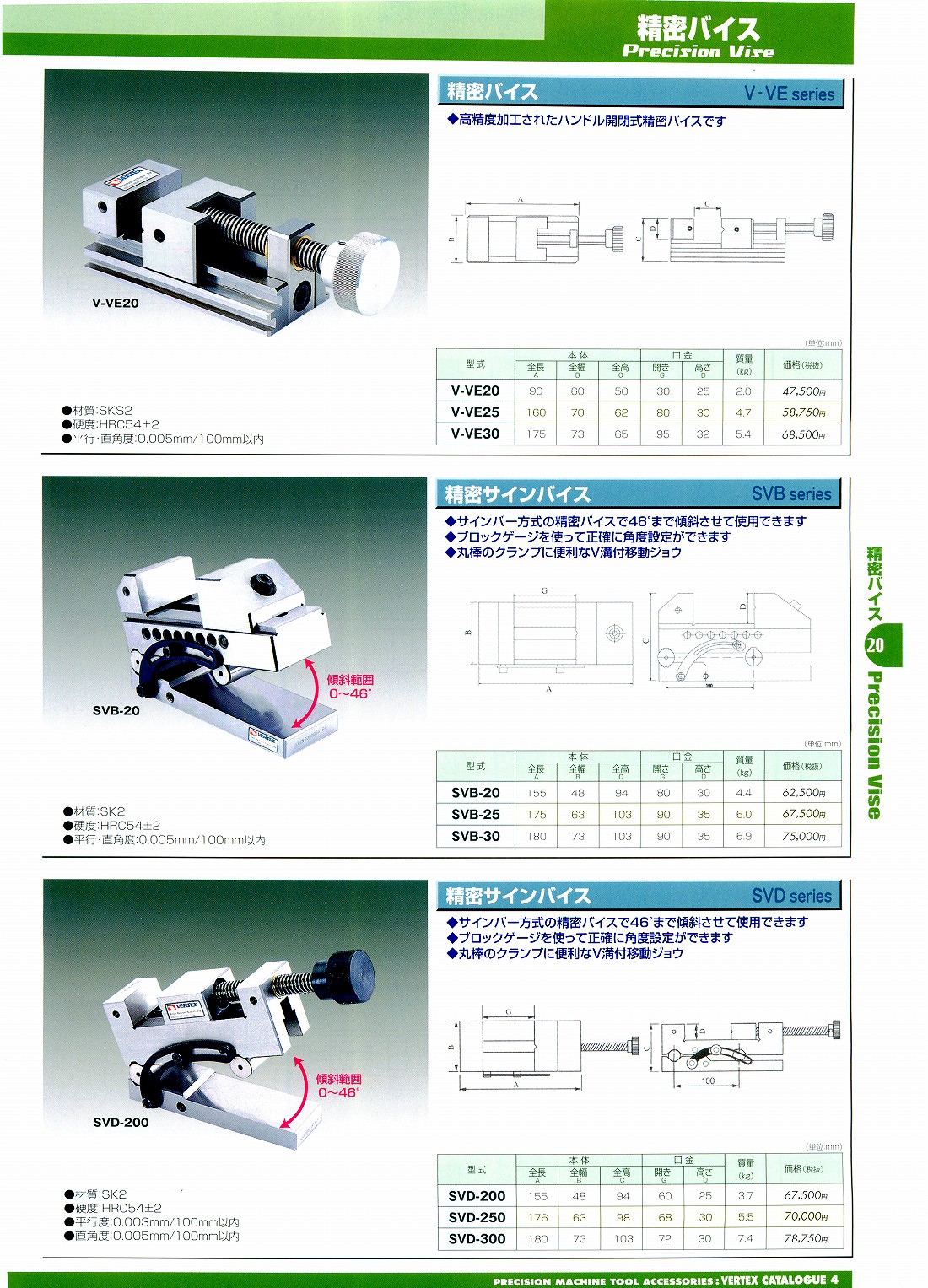 バーテックス　・精密バイス　・精密サインバイス　V-VE20　V-VE25　V-VE30　SVB-20　SVB-25　SVB-30　SVD-200　SVD-250　SVD-300